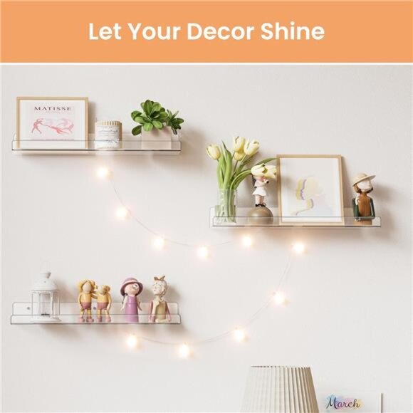 Acrylic Shelves for Bathroom Storage, 15" Floating Shelves Wall - Picture 6 of 7